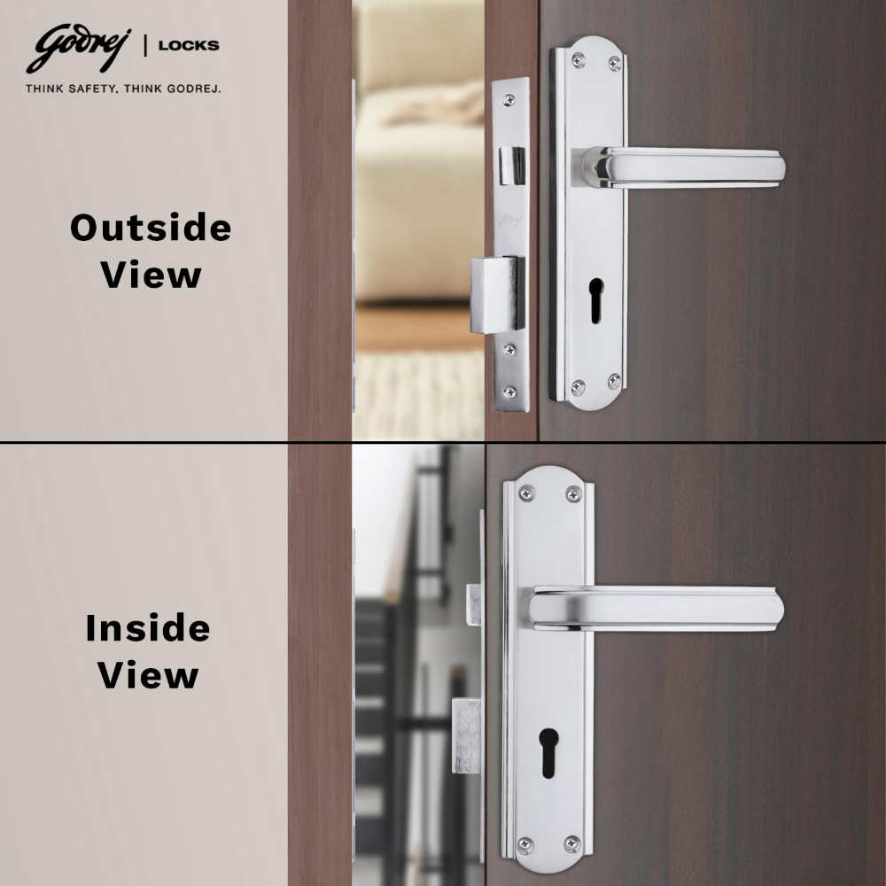 Godrej Mortise Door Lock Handle Set | 180mm Stella | 6-Lever Locking Mechanism | Reversible Latchbolt | Suitable for Left & Right Handed Doors (Satin Steel Finish) | 5 Year Warranty